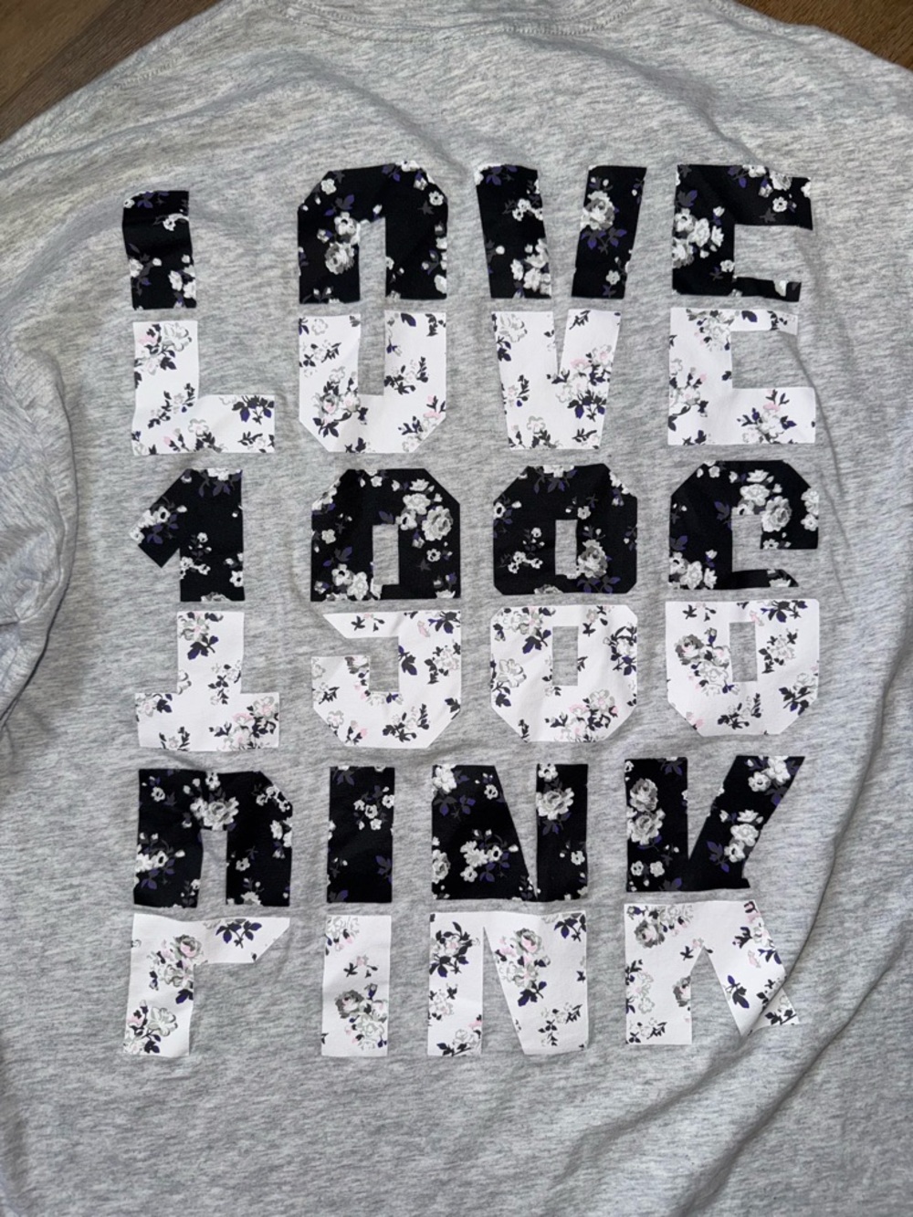 PINK Victoria's Secret Gray Floral 'LOVE 1987 PINK' Long Sleeve Tee